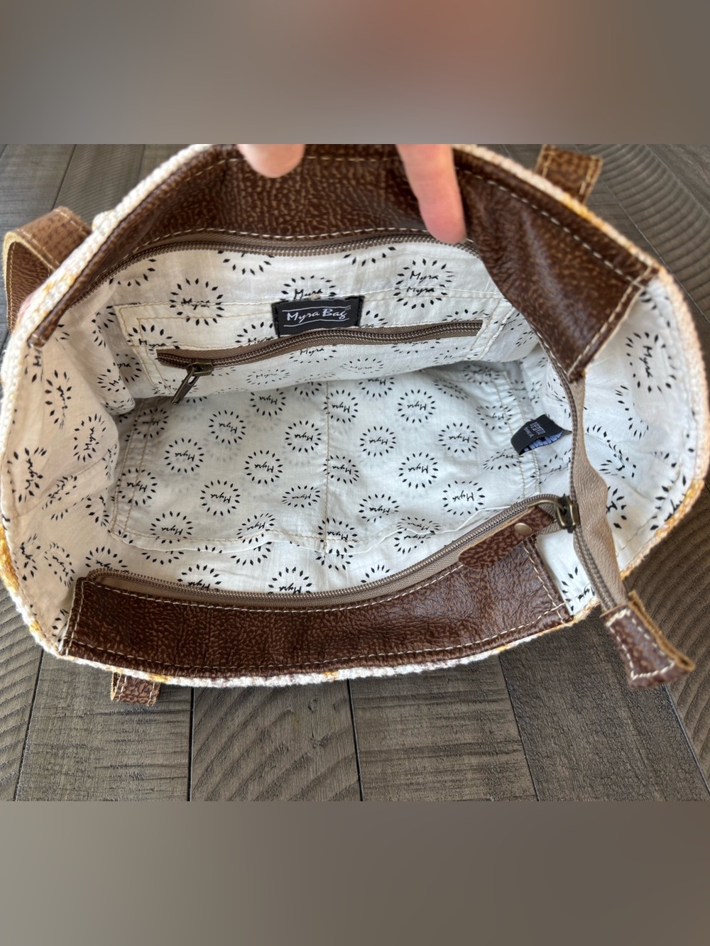 Myra Whimsical Boho Shoulder Bag Floral Tote Bag W/Leather Trim - Picture 13 of 16